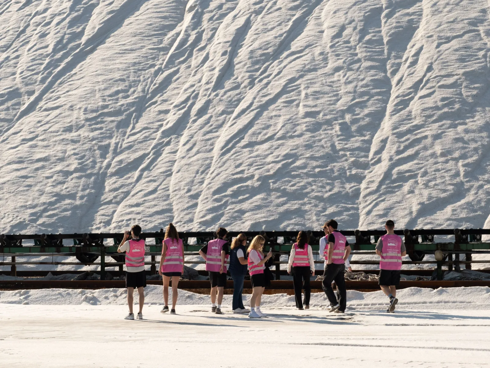 Gruppe Menschen vor einem grossen Salzberg
