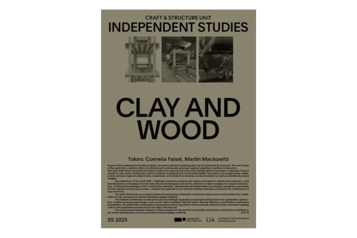 Olivfarbenes Cover mit dem Titel "Clay and Wood"