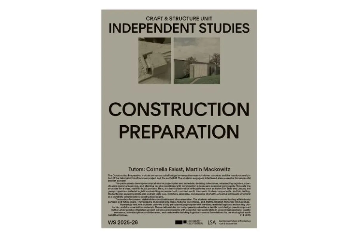 Olivfarbenes Poster mit dem Titel "Construction Preparation" vom Wintersemester 2025/26