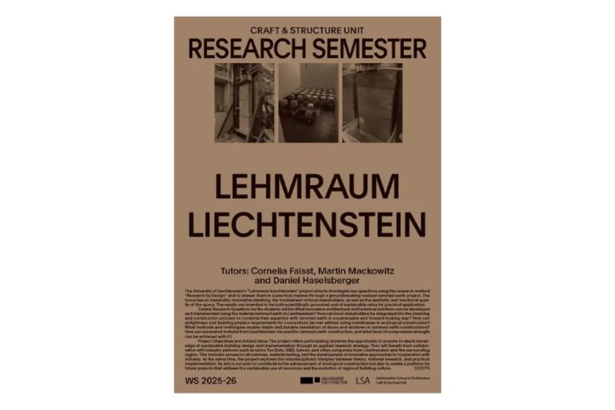 Braunes Poster mit dem Titel "Lehmraum Liechtenstein" vom Wintersemester 2025/26