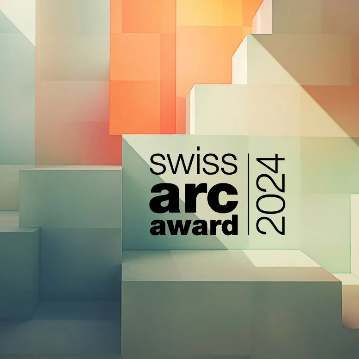 'Swiss Arc Award 2024' prominent im Vordergrund. Modernes Design, das Architektur und Innovation symbolisiert.