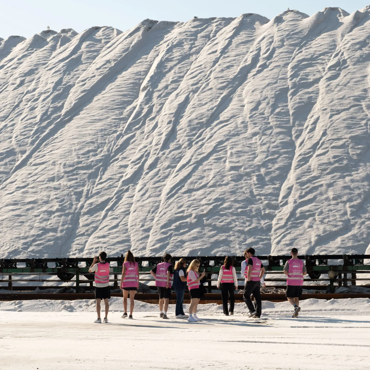 Gruppe Menschen vor einem grossen Salzberg