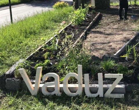 Blick auf einen Gemeischaftskarten mit dem Schriftzug "Vaduz"