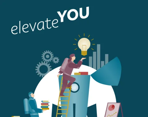 Illustration zu Innovation und Karriereentwicklung mit Weiterbildung Motivation und grafischen Symbolen