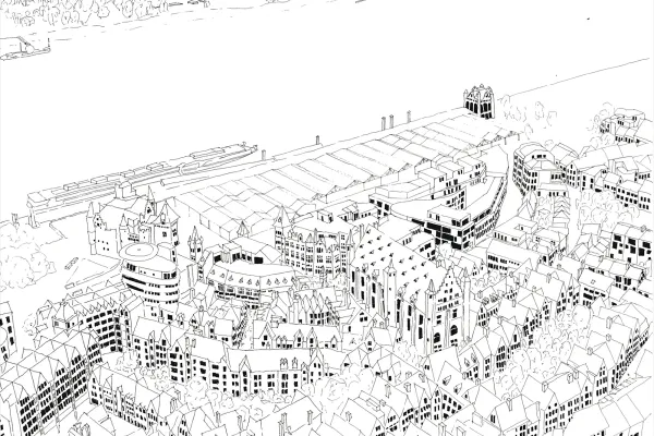 Skizze in Schwarzweiss der Stadt Antwerpen
