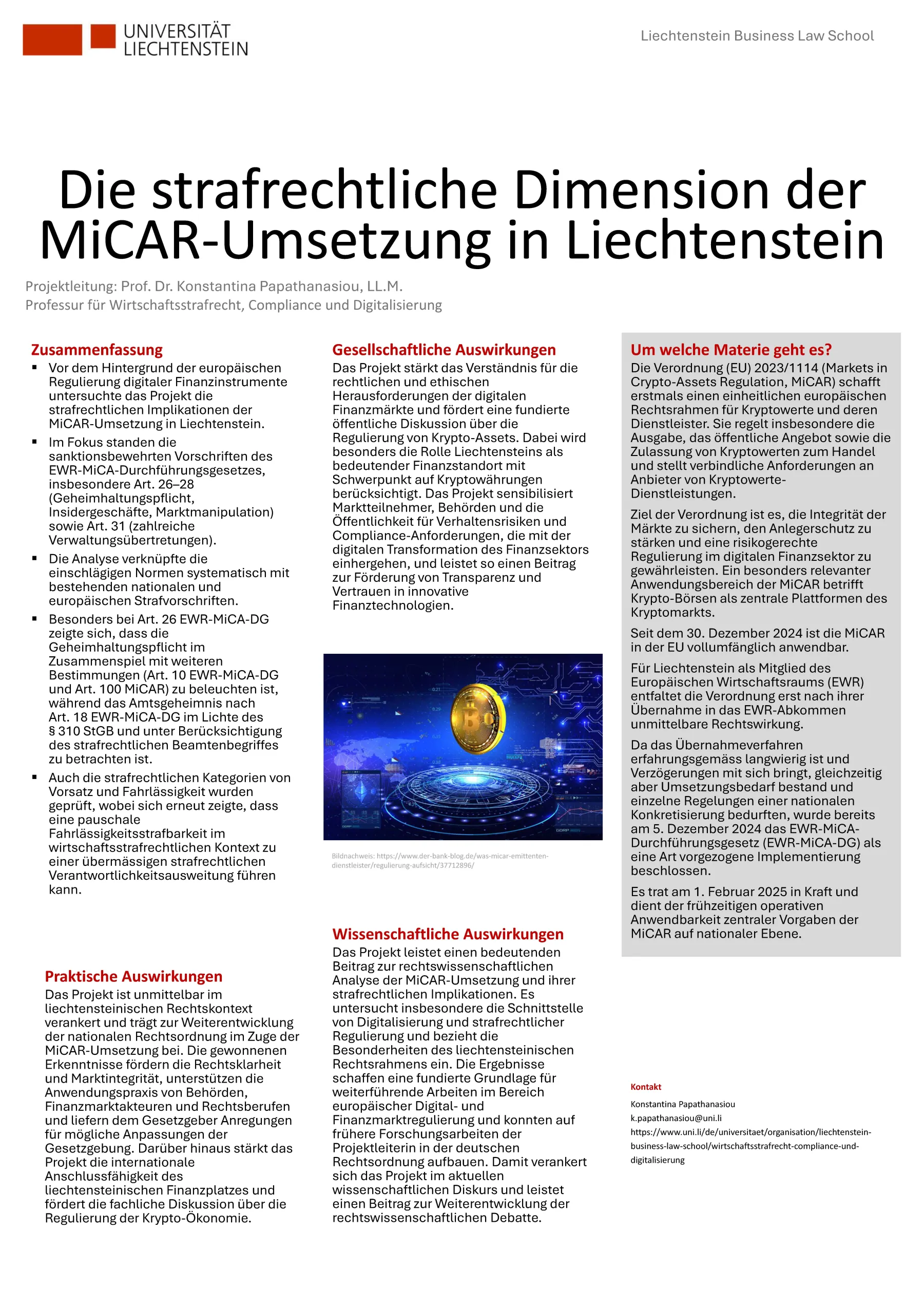 Abschlussposter Die strafrechtliche Dimension der MiCAR-Umsetzung in Liechtenstein