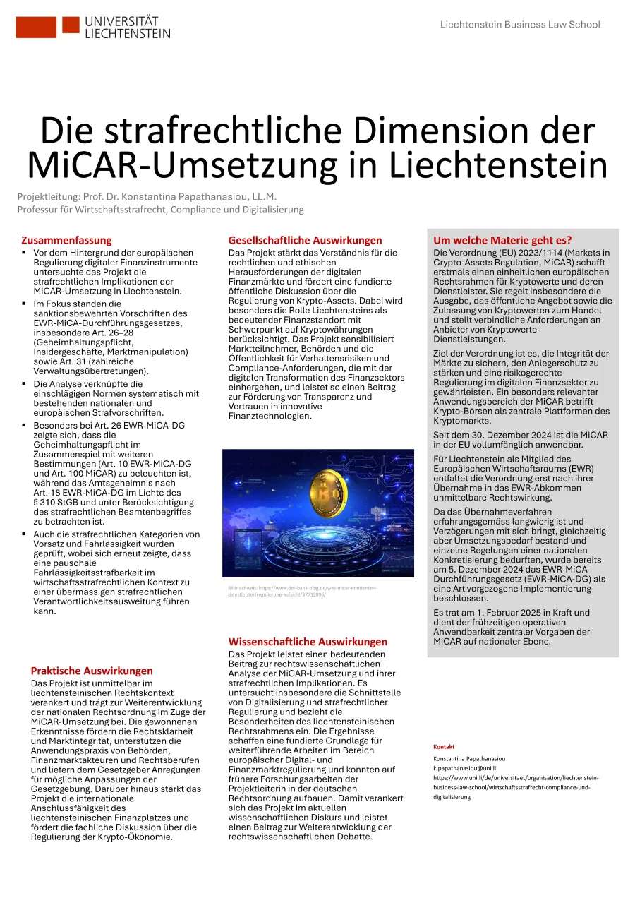 Abschlussposter Die strafrechtliche Dimension der MiCAR-Umsetzung in Liechtenstein
